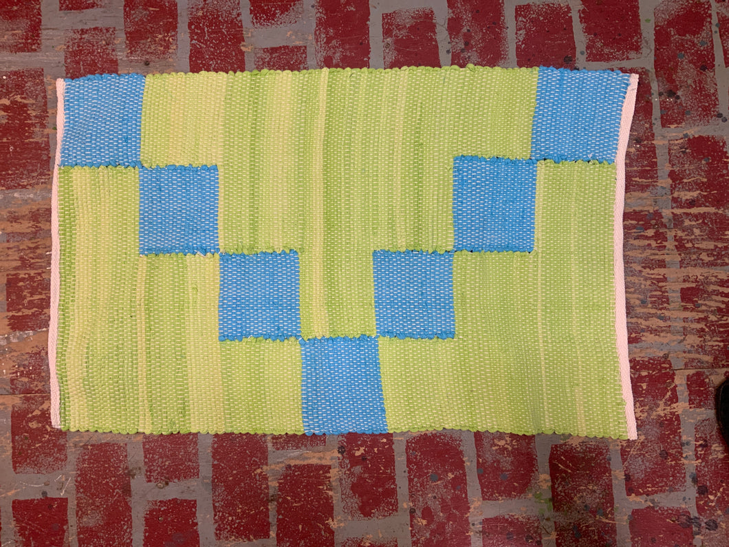 524-3 tapestry-woven squares green & blue
