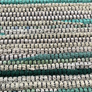 White, turquoise & green toweling rug, 31” x 46”