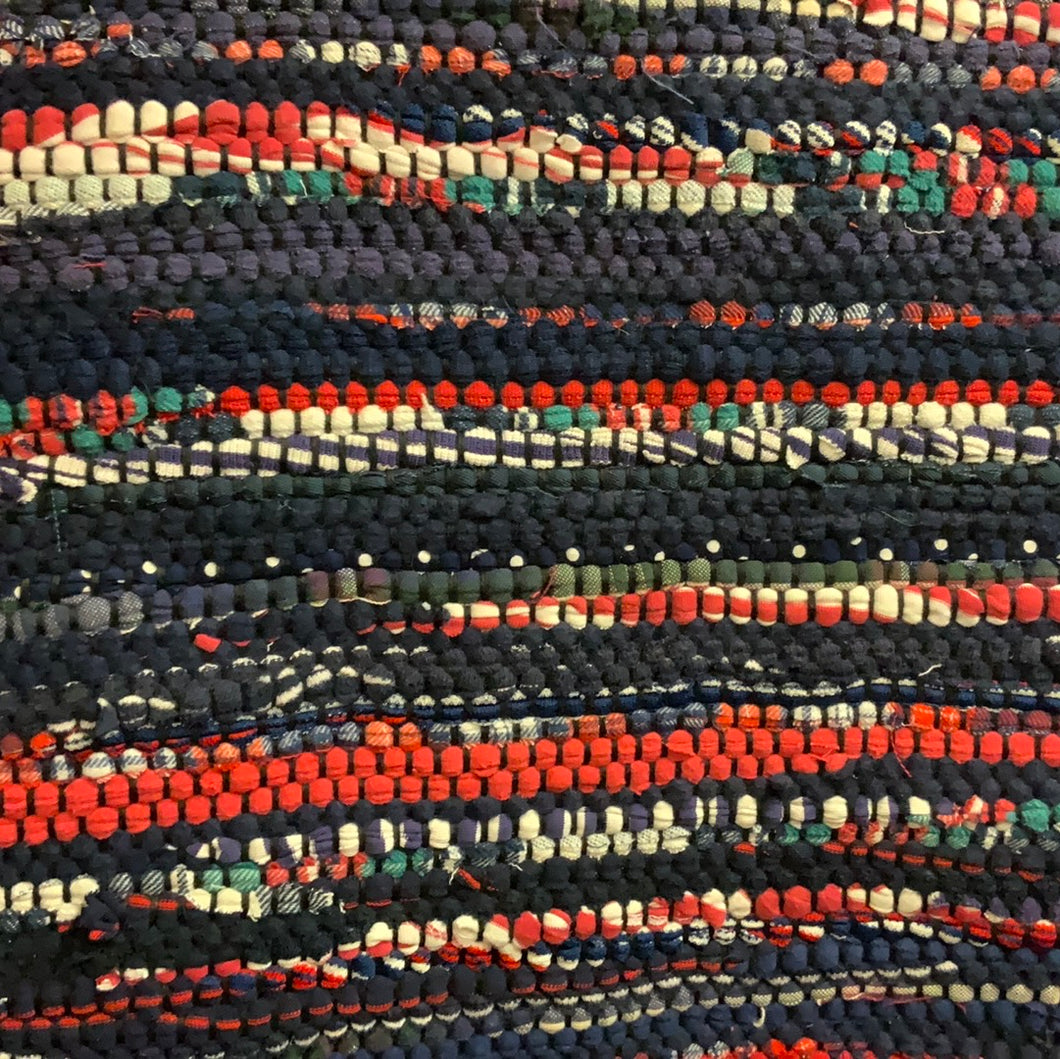 Navy & red with green & white highlights