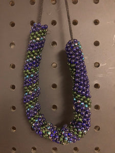 Dark blue and green beaded necklace