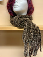 Woven brown chenille scarf, using shadow weave technique