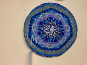 Purple and blue tam with lime green highlights
