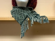 Woven green chenille scarf, using shadow weave technique