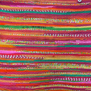 Bright pinks, green, oranges. 28” x 46”