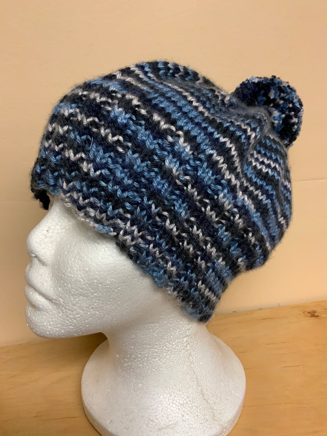 Hand-knit blue hat