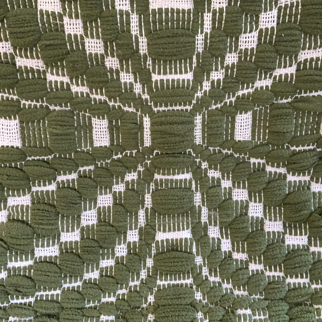 Olive green & white Blooming Leaf of Mexico overshot pattern