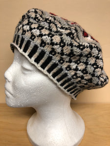 Gray and red wool tam hat