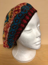Load image into Gallery viewer, Red, yellow, and blue wool tam hat