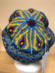 Blue and yellow wool tam hat