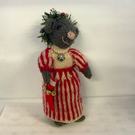 Christmas mouse with stocking. Knitted, 5” tall