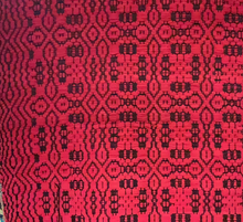 Load image into Gallery viewer, Overshot pattern Whig Rose, cotton flannel with black warp, 32”x53”