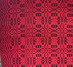 Overshot pattern Whig Rose, cotton flannel with black warp, 32”x53”