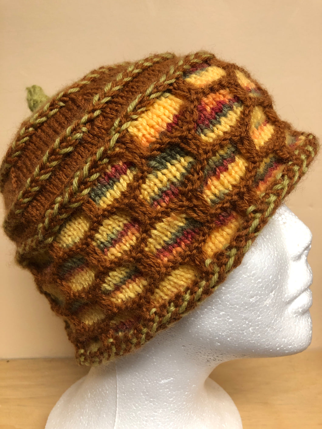 Brown and yellow wool hat