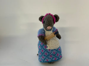 Blue and pink dress, apron & rolling pin