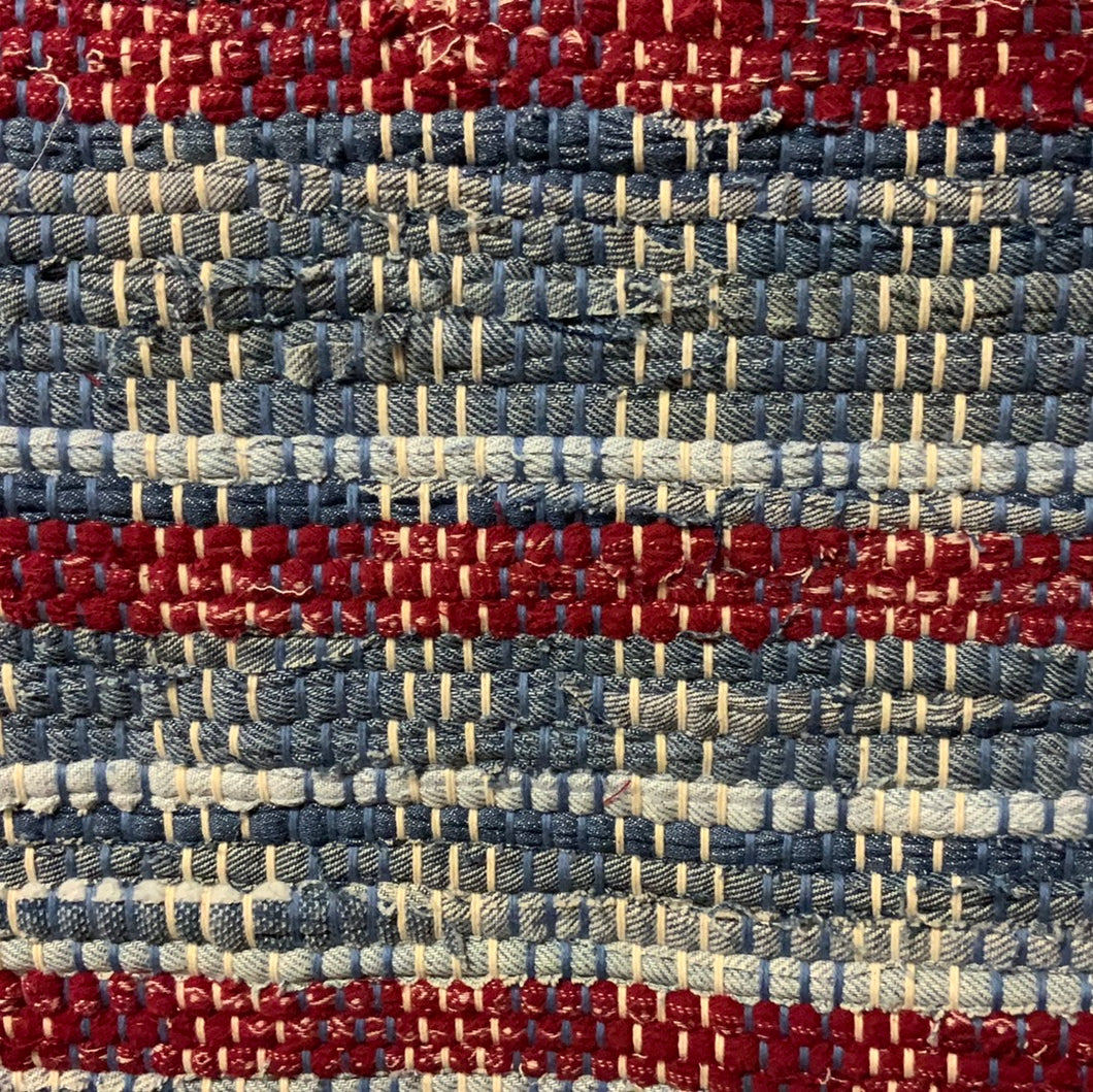 Denim with narrow cranberry stripes