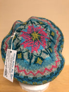 Blue and pink wool tam hat