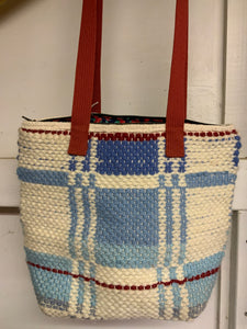 Blue and white woven bag