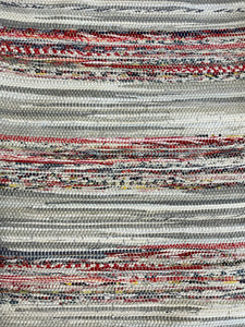 Gray/white with red/blue stripes 26”x37” rag rug