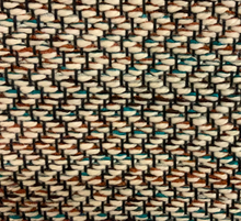 Load image into Gallery viewer, 100% wool with brown and teal chenille rag rug, 27.5” x 42”