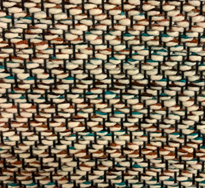 100% wool with brown and teal chenille rag rug, 27.5” x 42”