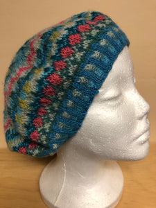 Blue and pink wool tam hat