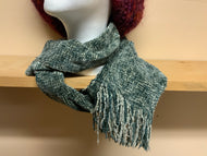 Woven green chenille scarf, using shadow weave technique