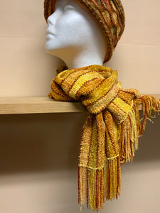 Woven yellow and brown chenille scarf