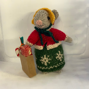 Christmas shopping knitted mouse.  5” tall