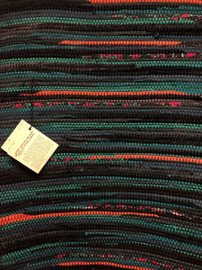 Black and green with peach stripe rag rug, 24.5” x 36”